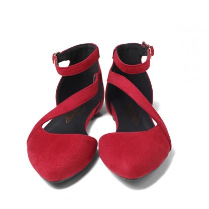 women's red ballet flat front view
